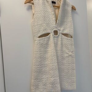 Elegant Cream Sleeveless Dress - Tweed